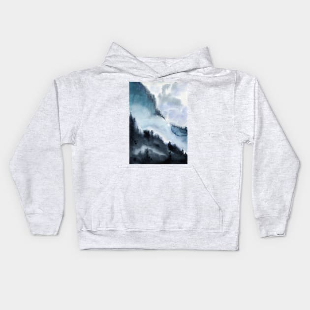 Watercolor landscape sky clouds Kids Hoodie by Olga Berlet